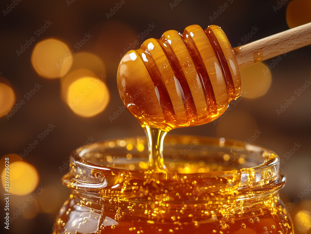Drizzling Honey in Glass Jar Drizzling Honey in Glass Jar