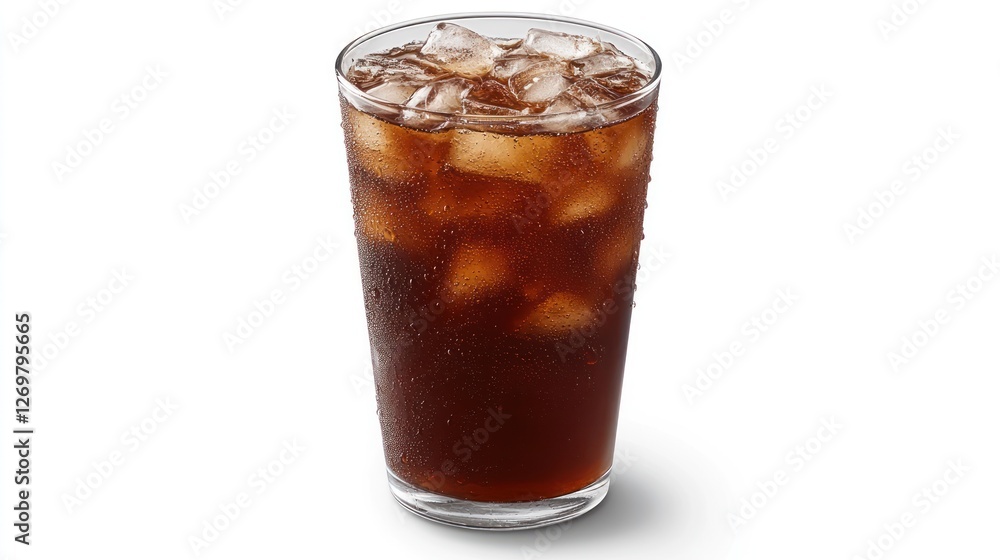 A refreshing cold drink with ice cubes in a glass A refreshing cold drink with ice cubes in a glass