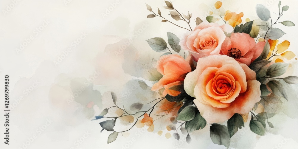 Charming floral bouquet in subtle hues with a soft watercolor effect for a dreamy wedding invitation. Charming floral bouquet in subtle hues with a soft watercolor effect for a dreamy wedding invitation.