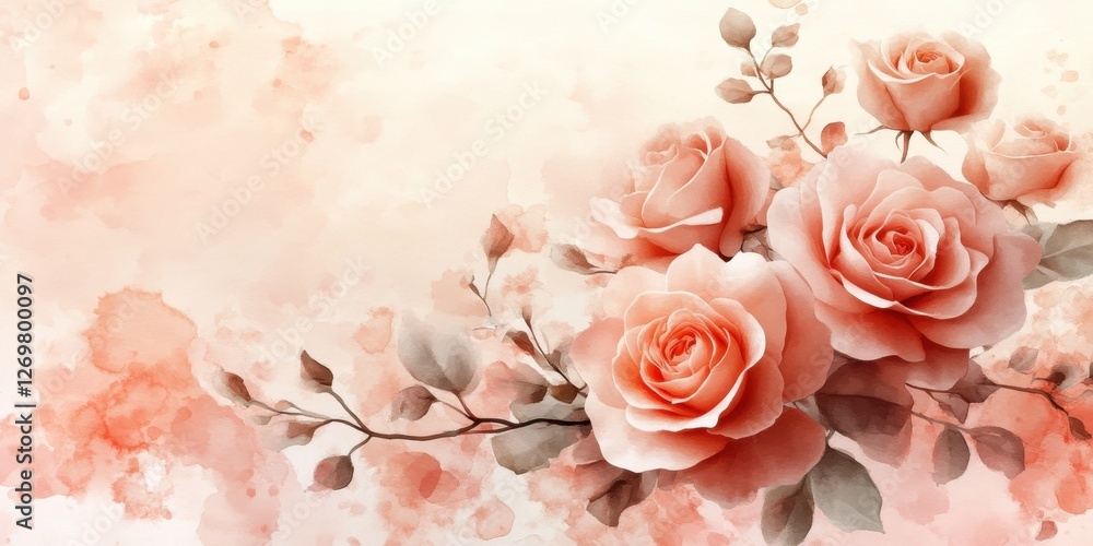 Ethereal flower composition with pastel tones on a watercolor background for sophisticated wedding invitations. Ethereal flower composition with pastel tones on a watercolor background for sophisticated wedding invitations.