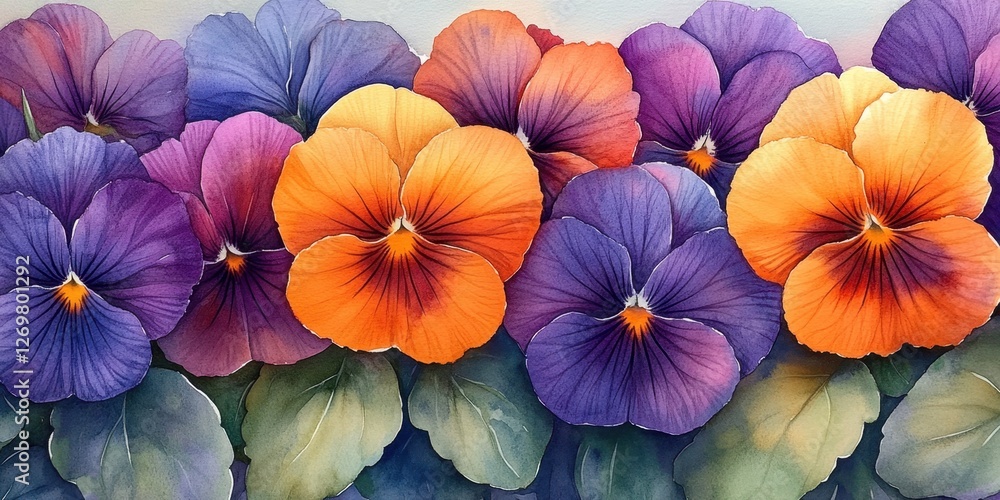 custom made wallpaper toronto digitalBright orange and purple pansies with gentle watercolor accents for a lively invitation look.