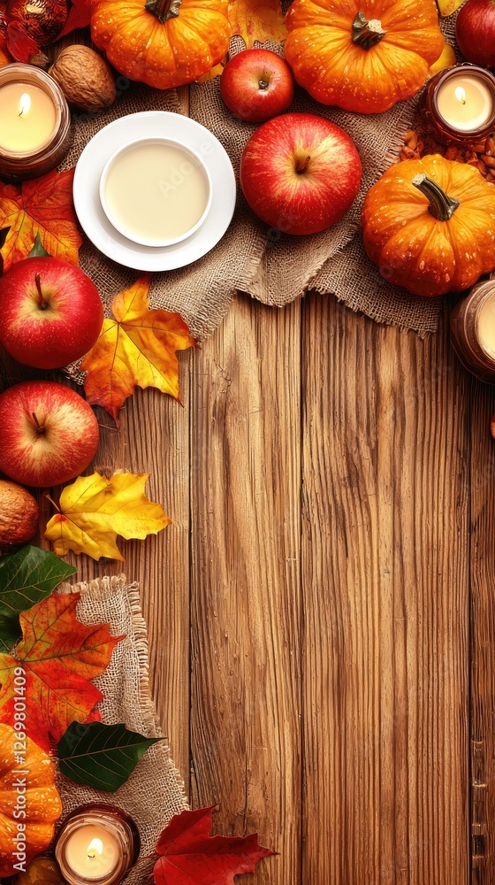 Autumnal beverage display on wooden planks Autumnal beverage display on wooden planks