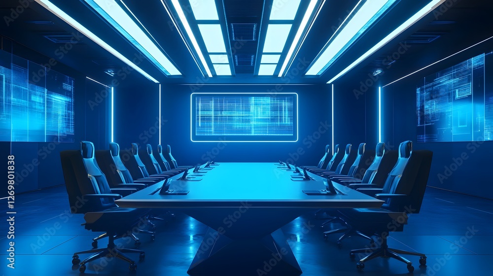 Futuristic High-Tech Conference Room for Business Innovation and Strategy Discussions Futuristic High-Tech Conference Room for Business Innovation and Strategy Discussions