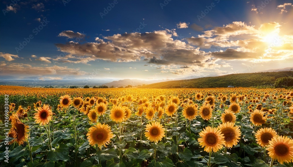 Obraz premium sunflowers field on sky