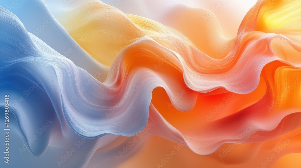 Fototapeta premium Abstract Flowing Waves in Soft Colors of Blue and Orange Shades