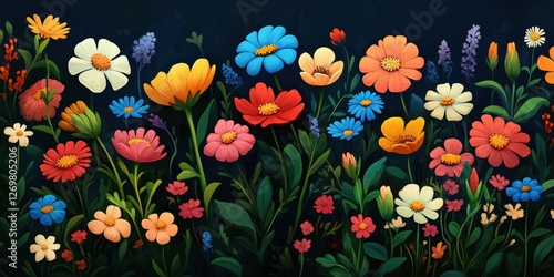Wallpaper Mural Cartoon Wildflower Symphony a playful mix of meadow buttercups, cornflowers, and queens lace. Torontodigital.ca