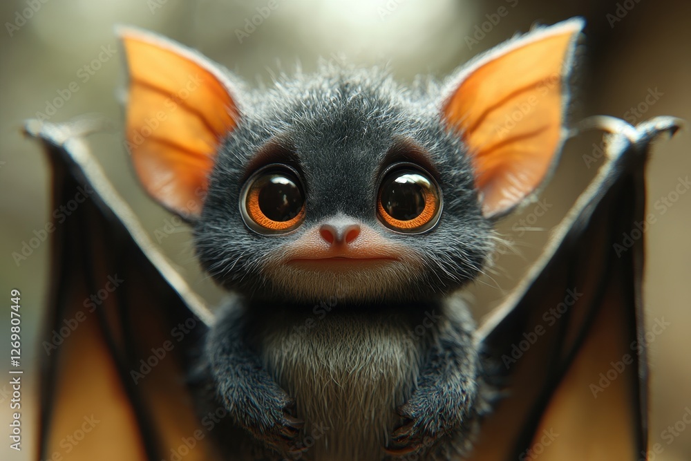 Cute, small creature with large eyes and bat-like ears poses in a natural setting during daylight hours Cute, small creature with large eyes and bat-like ears poses in a natural setting during daylight hours