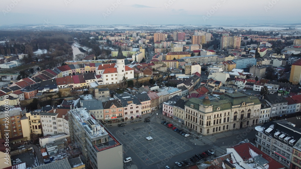 Fototapeta premium Prerov town center and chimney chemical factory