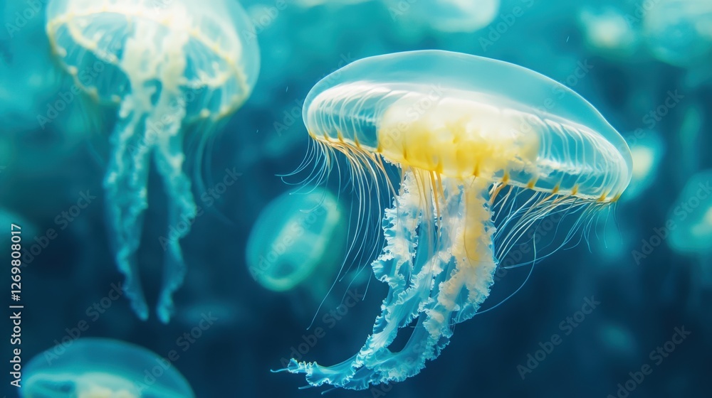 Jellyfish Floating Gracefully In The Water Jellyfish Floating Gracefully In The Water