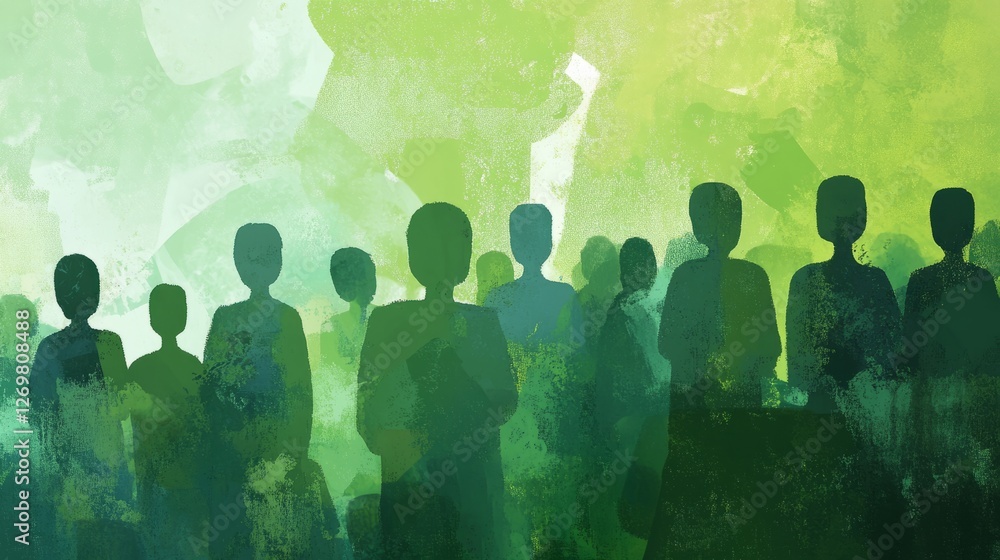 Al generated illustration of a green artwork with human figures Al generated illustration of a green artwork with human figures