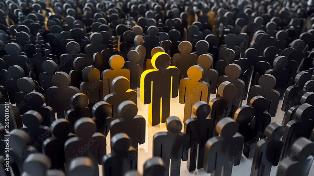 Obraz premium Two Glowing Figures Stand Out in a Crowd