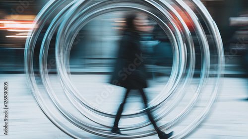 Femme marchant dans une roue de hamster géante sans fin