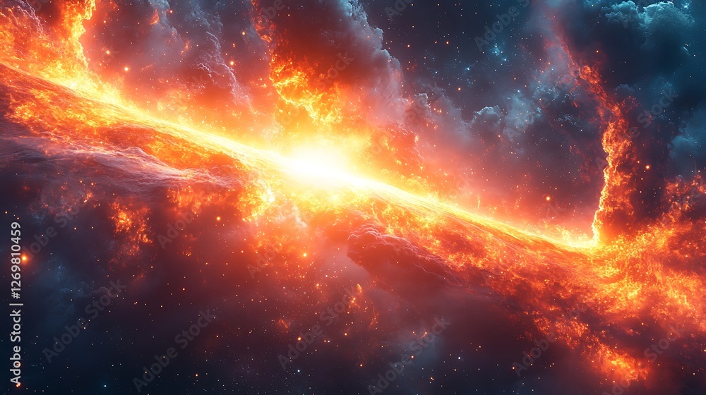 Intense explosion of cinematic light and radiant color waves depicting innovation Intense explosion of cinematic light and radiant color waves depicting innovation
