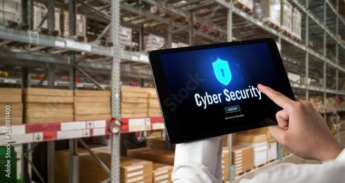Cyber security system on computer screen protect private information snugly from hacker and cyber attack