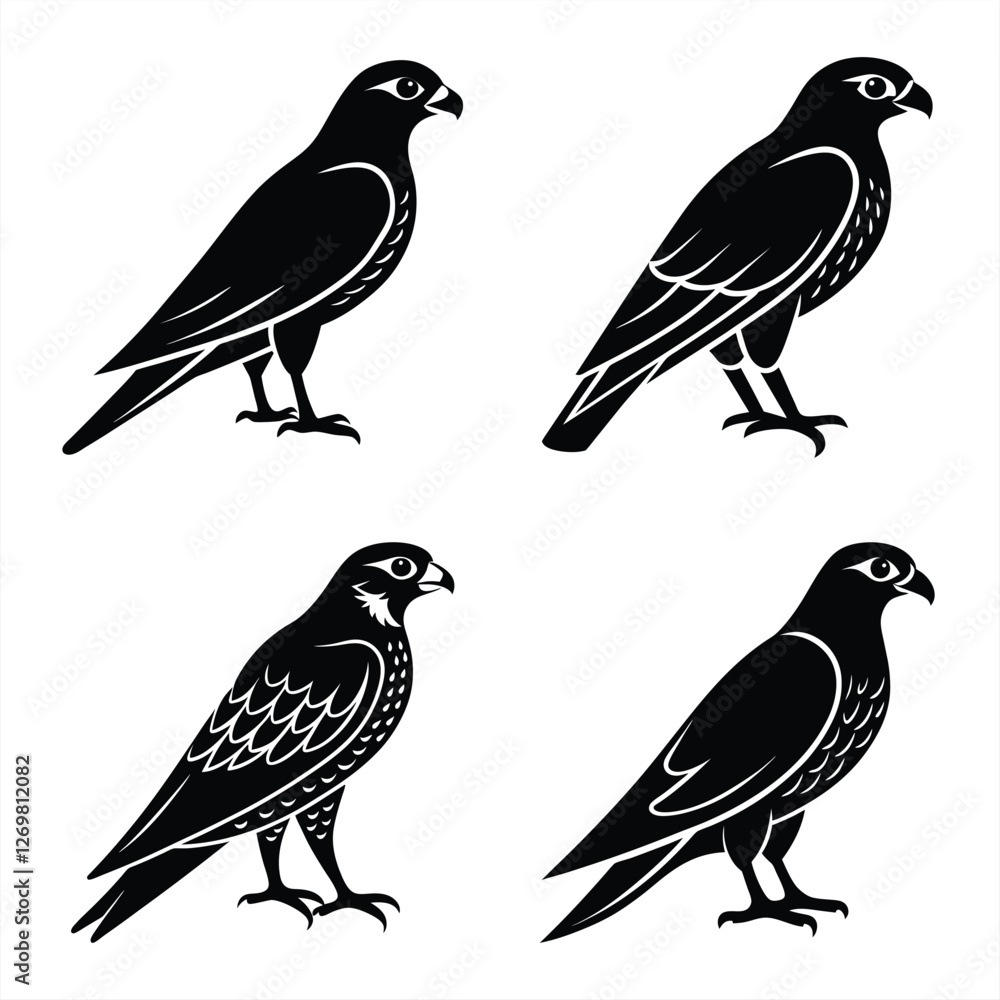 Stylized Falcon Silhouette Vector Icon Set Sharp & Professional Design. Stylized Falcon Silhouette Vector Icon Set Sharp & Professional Design.