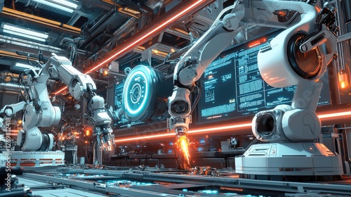 Wallpaper Mural Futuristic Robotic Factory, Automated Manufacturing Process Torontodigital.ca