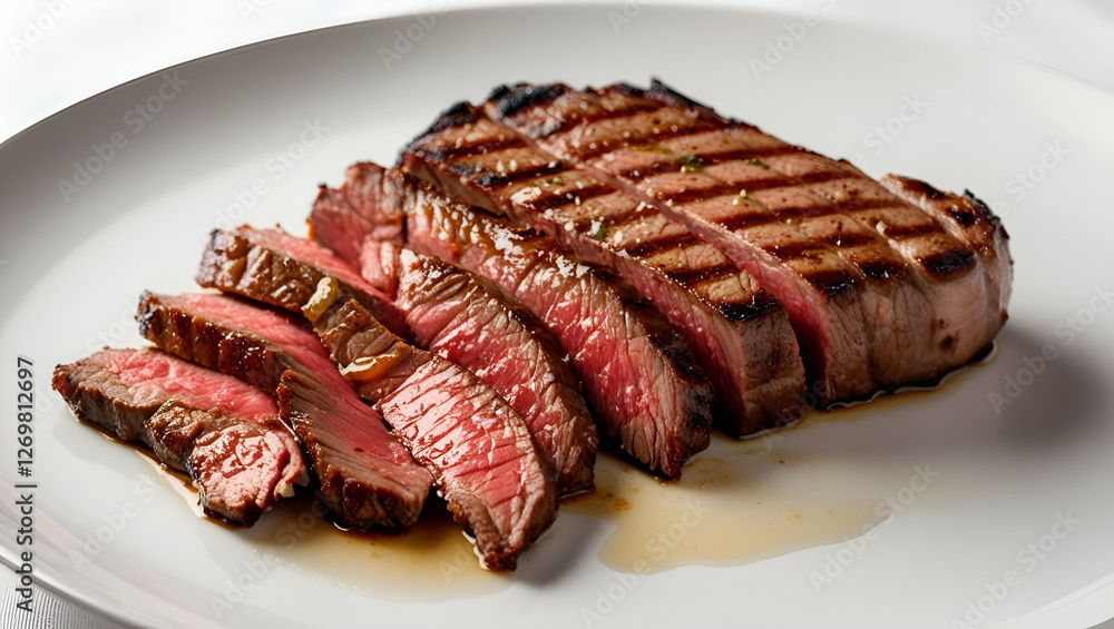 A high-quality image of a juicy picanha steak, isolated on a white background to highlight its rich marbling and texture. A high-quality image of a juicy picanha steak, isolated on a white background to highlight its rich marbling and texture.