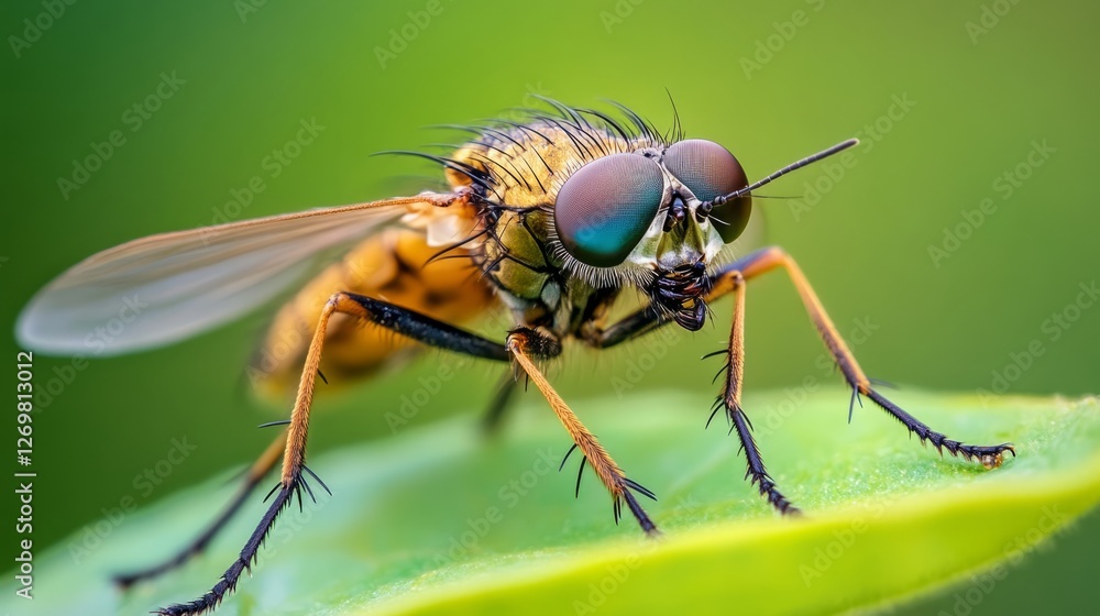 Al generated illustration of a macro of an insect perched on a leaf Al generated illustration of a macro of an insect perched on a leaf
