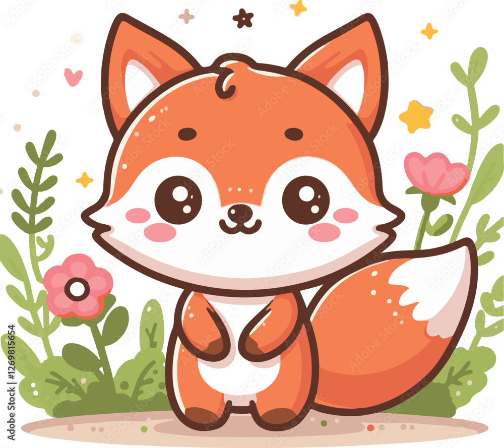 Cute Fox Cartoon Vector and Graphics Illustration in White Background Cute Fox Cartoon Vector and Graphics Illustration in White Background
