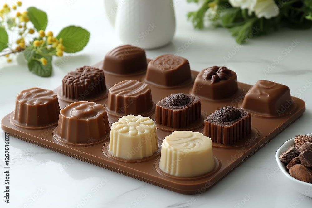 A creative set of chocolate plastic molds in fun shapes ready for use in baking A creative set of chocolate plastic molds in fun shapes ready for use in baking