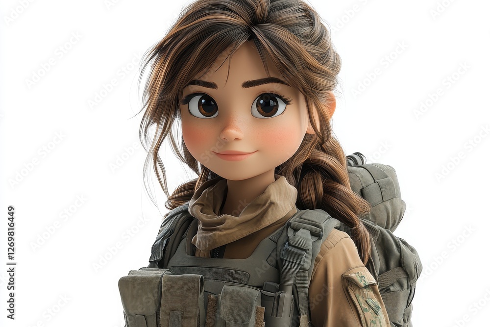 Young female character dressed in tactical gear preparing for adventure in an outdoor setting Young female character dressed in tactical gear preparing for adventure in an outdoor setting