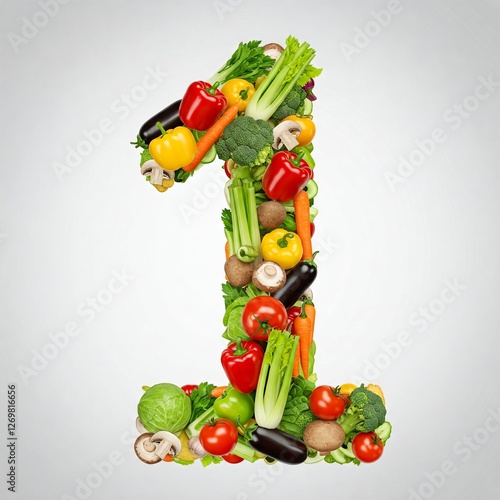 Number 1 made from different vegetables.
