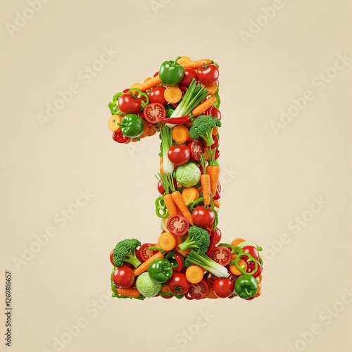 Number 1 made from different vegetables.