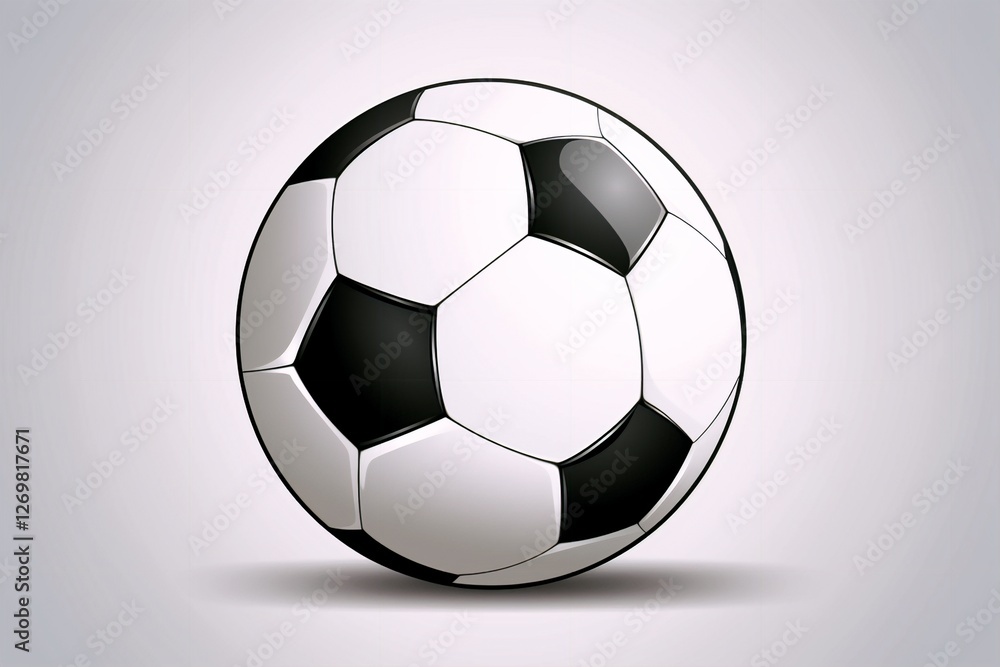 Fototapeta premium Soccer Ball: A classic soccer ball in black and white is the focus of this image, its geometric design and shadow adding depth.