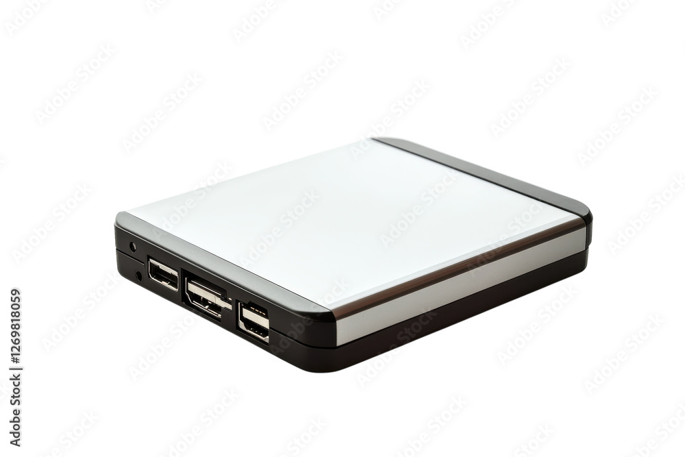 Sleek portable charger with multiple USB ports perfect for travel in contemporary design isolated on transparent background Sleek portable charger with multiple USB ports perfect for travel in contemporary design isolated on transparent background