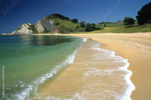 A serene beach on Herm, Channel Islands, clear water, peaceful and idyllic photo