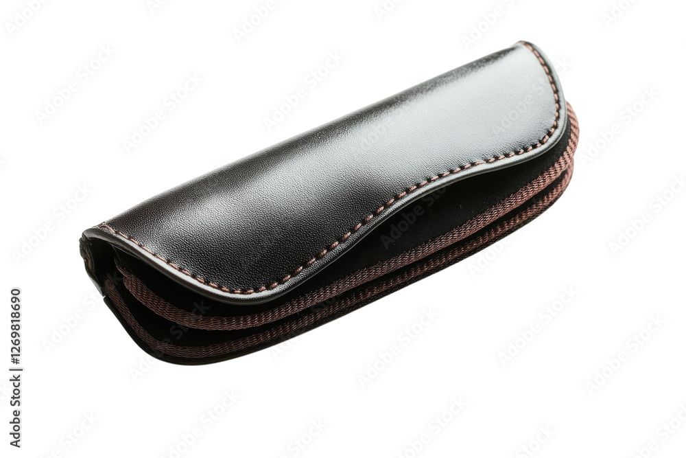 A sleek black leather case elegantly showcasing craftsmanship on a minimalist backdrop isolated on transparent background A sleek black leather case elegantly showcasing craftsmanship on a minimalist backdrop isolated on transparent background