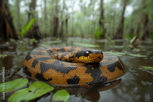 A yellow anaconda (Eunectes...