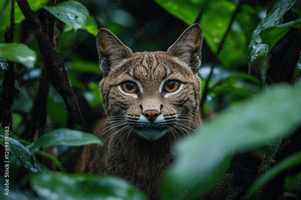 An Iriomote cat in a dense jungle, rare and elusive, detailed fur An Iriomote cat in a dense jungle, rare and elusive, detailed fur