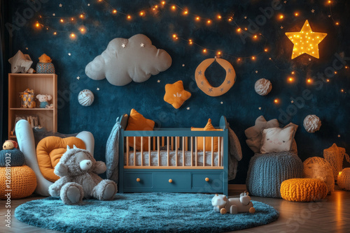 An illustrative depiction of a childbed in a cozy nursery setting photo