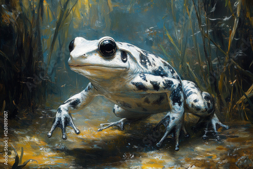 An illustration of a Pelodytes frog in its natural habitat, emphasizing its camouflaging abilities photo