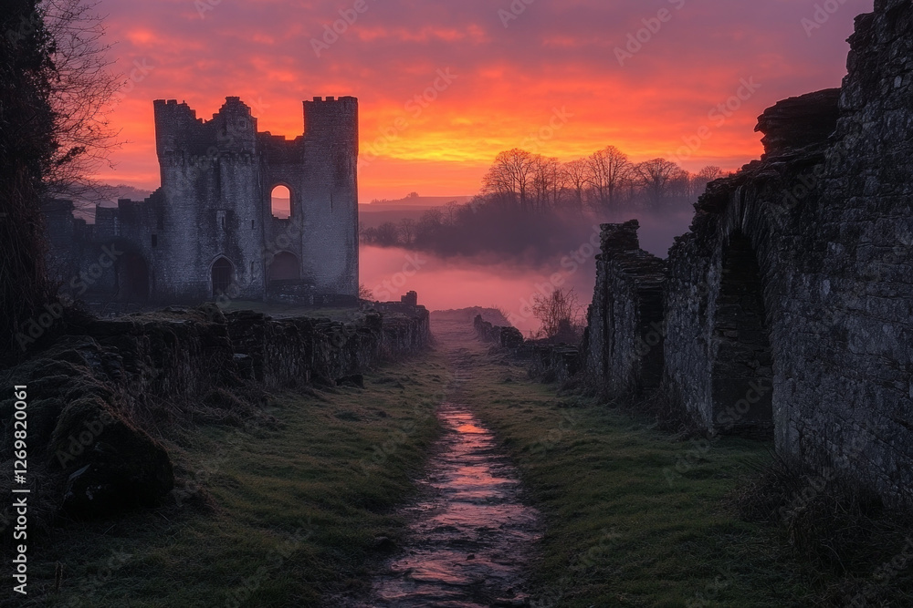 Fototapeta premium Ludlow Castle in England, historic and dramatic, scenic landscape