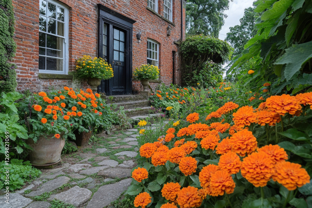 Obraz premium Sissinghurst Castle Garden, vibrant flowers, historic and picturesque