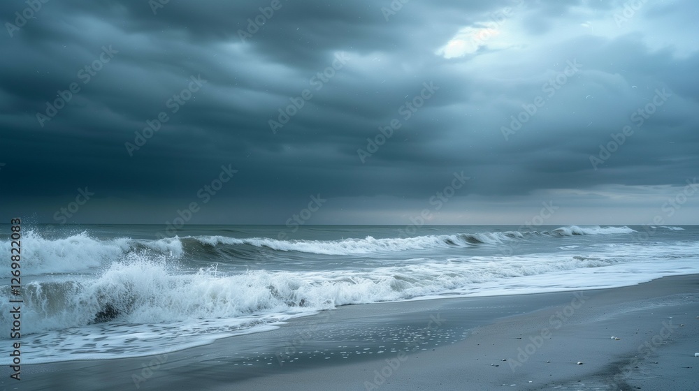 Stormy Ocean Waves Crashing on Empty Beach – Dramatic Seascape Stormy Ocean Waves Crashing on Empty Beach – Dramatic Seascape