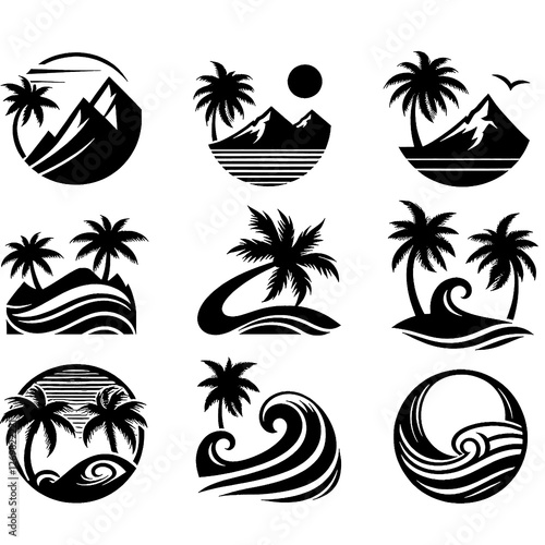 vector set of tropical island icons