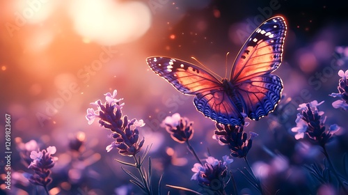 Wallpaper Mural Dynamic watercolor butterflies in a soft gradient purple background outdoors Torontodigital.ca