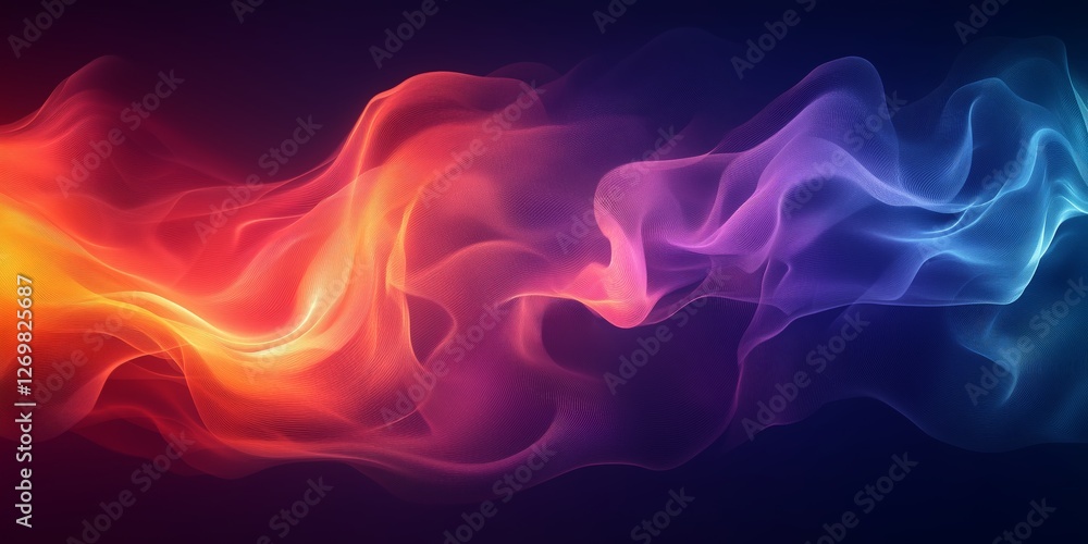 Abstract Wavy Pattern with Flowing Light Streaks in Gradient Colors on Dark Background