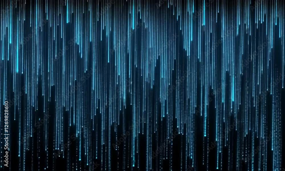 Abstract digital rain, vertical light streaks, dark background, visual effect, for technology theme