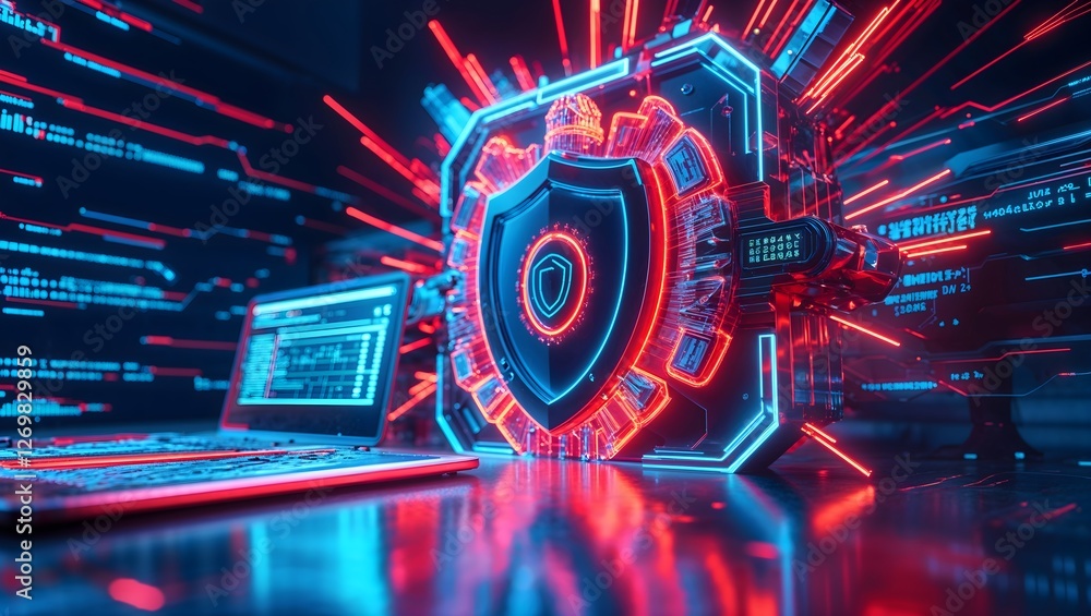 Neon-Lit Cybersecurity Infrastructure - IT Security AI Neon-Lit Cybersecurity Infrastructure - IT Security AI