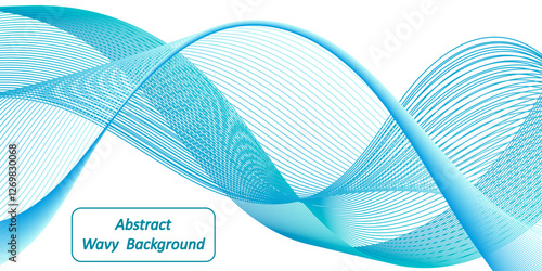 Blue and teal wavy swirl background. Smooth sea turquoise color flow. Abstract air wind wave,  dynamic twisted line, transparent veil. Border for web banner design. Vector illustration
