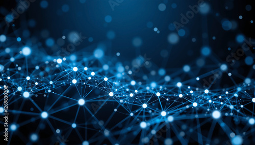 abstract digital technology background with interconnected vibrant white dot network lattice grid in dark blue background