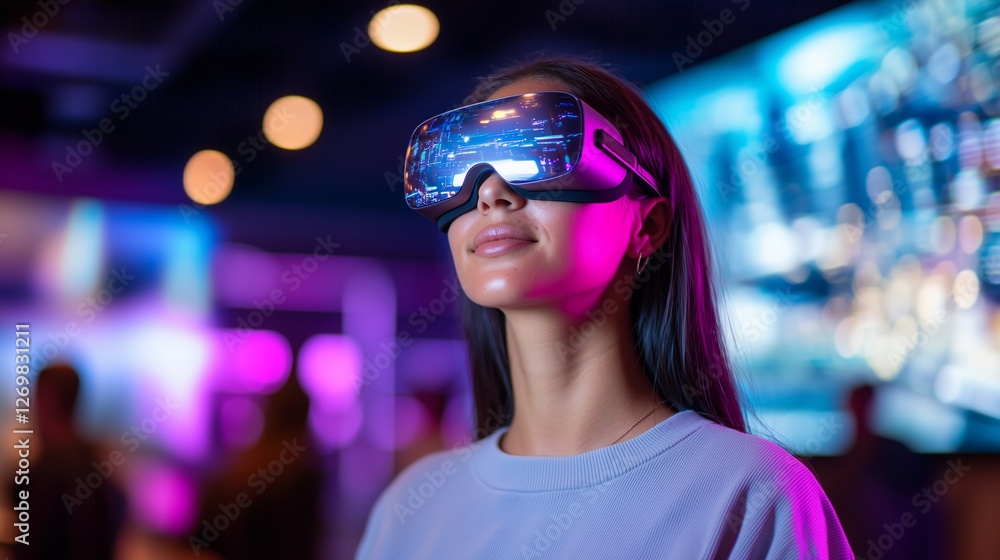 Young female entrepreneur in a tech workshop with VR glasses Young female entrepreneur in a tech workshop with VR glasses