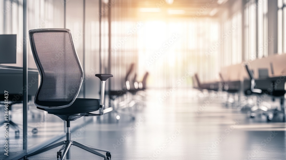 Al generated an illustration of a modern office space with glass walls inside office chairs Al generated an illustration of a modern office space with glass walls inside office chairs