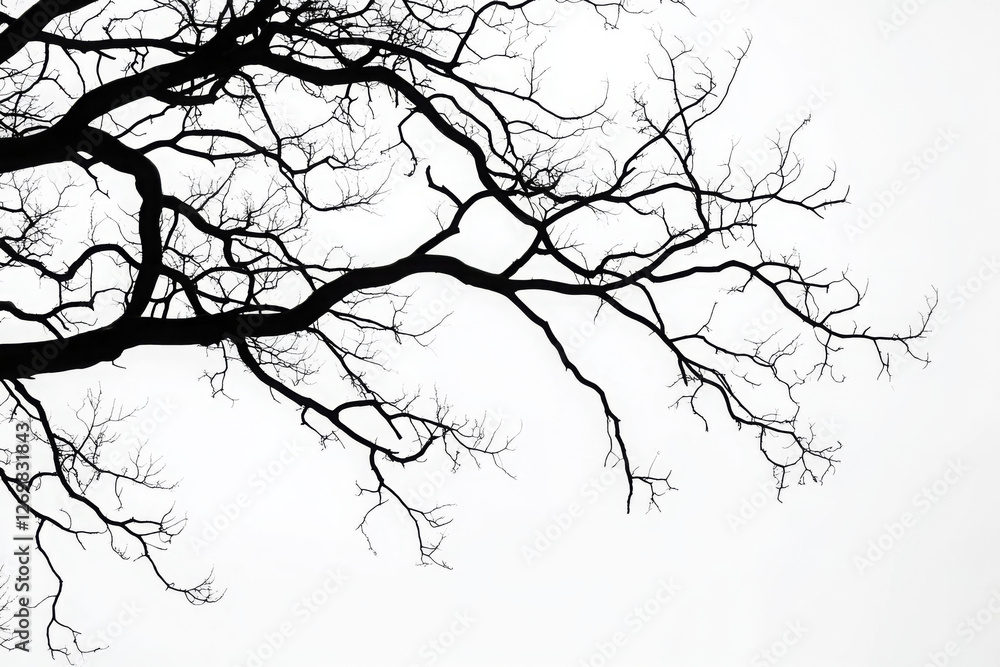 Fototapeta premium Bare tree branches on a pale white background 