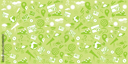 Geography symbols seamless pattern. Equipments for web banners background.  Education concept. Back to school background. Set of geography symbols. Cartoon illustration for school subject design. 