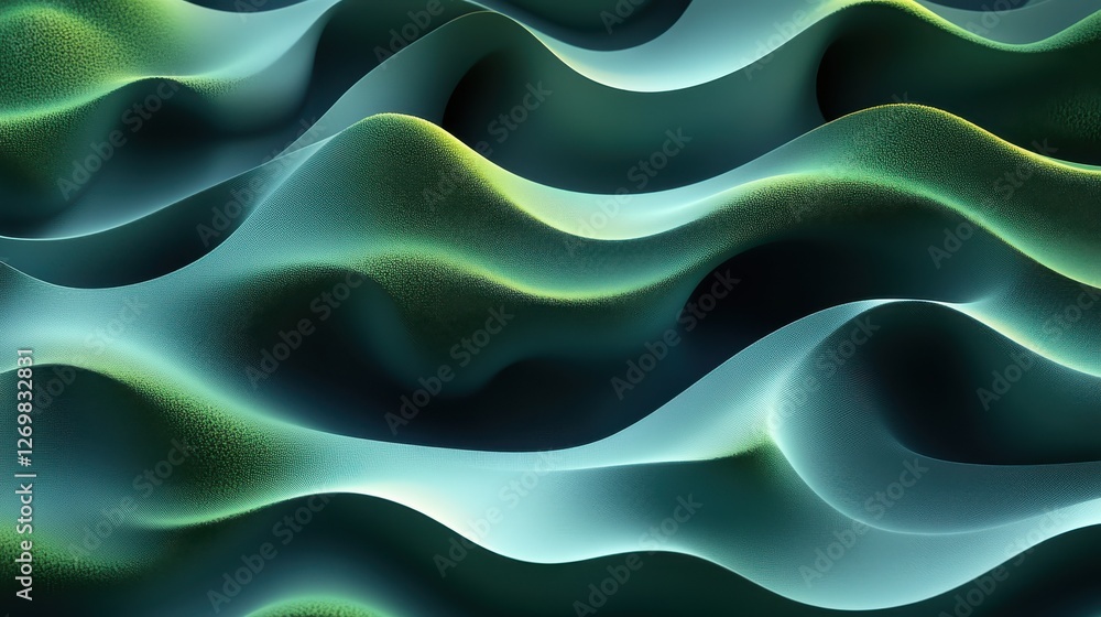 Obraz premium Abstract Fluid Waves in Green and Blue Tones for Background Use
